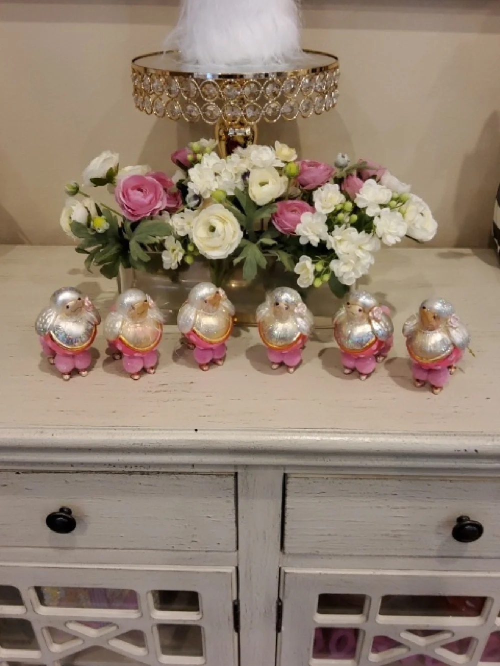 Decorative Pink and White Poodle Ornaments - Set of 6
